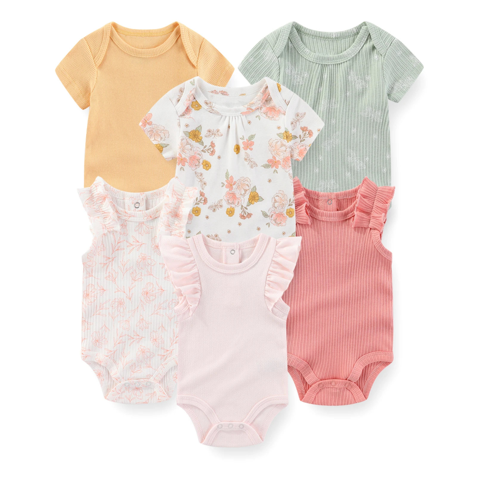 Fashion 6-Piece Cute Baby Bodysuits 100%Cotton Newborn Boy Girl Onesies Short Sleeve Infant Clothes