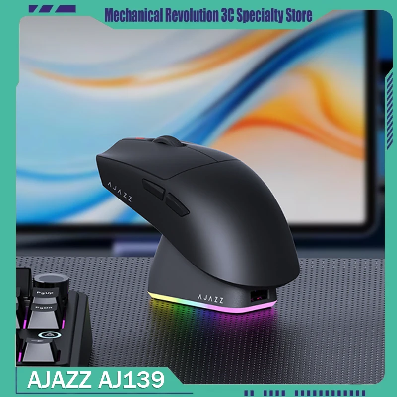 

Беспроводная игровая мышь AJAZZ AJ139P V3, 3 режима подключения (BT, 2.4G, проводное), сенсор PAW3395, легкая, эргономичная, для больших и средних рук, магнитная RGB-док-станция