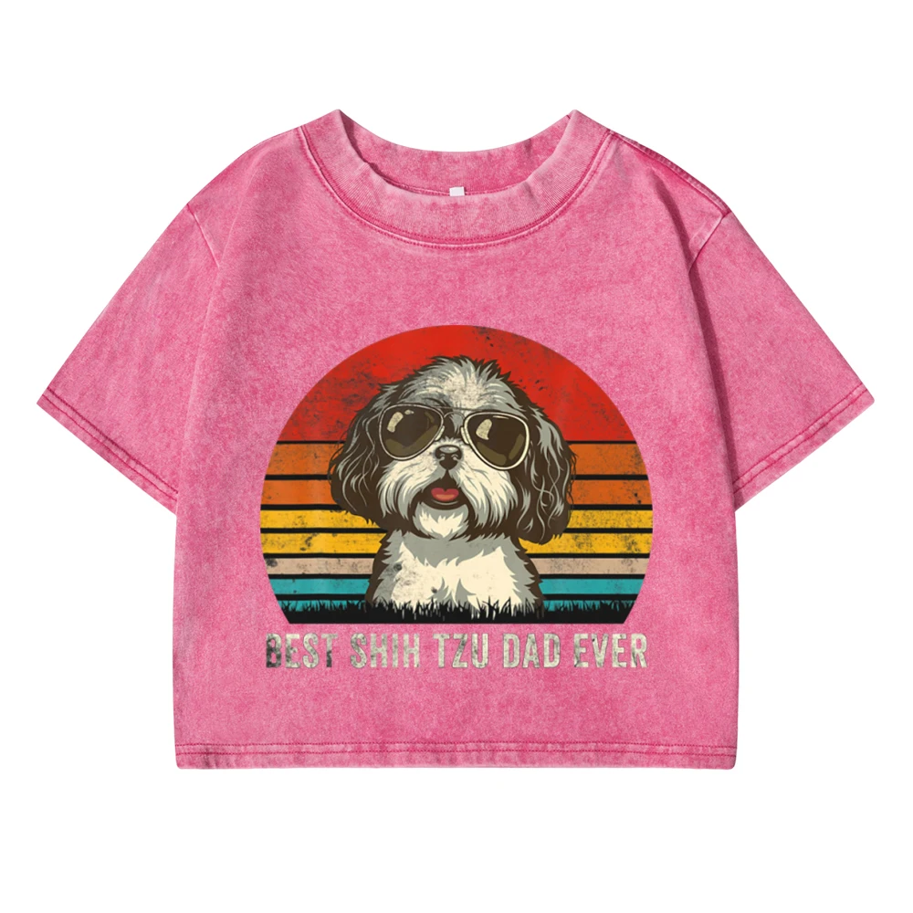 Hip Hop Dog Wearing Sunglasses Printing Women'S T-Shirts Breathable O-Neck Soft Cotton Crop Tops Classic Style Female Clothes