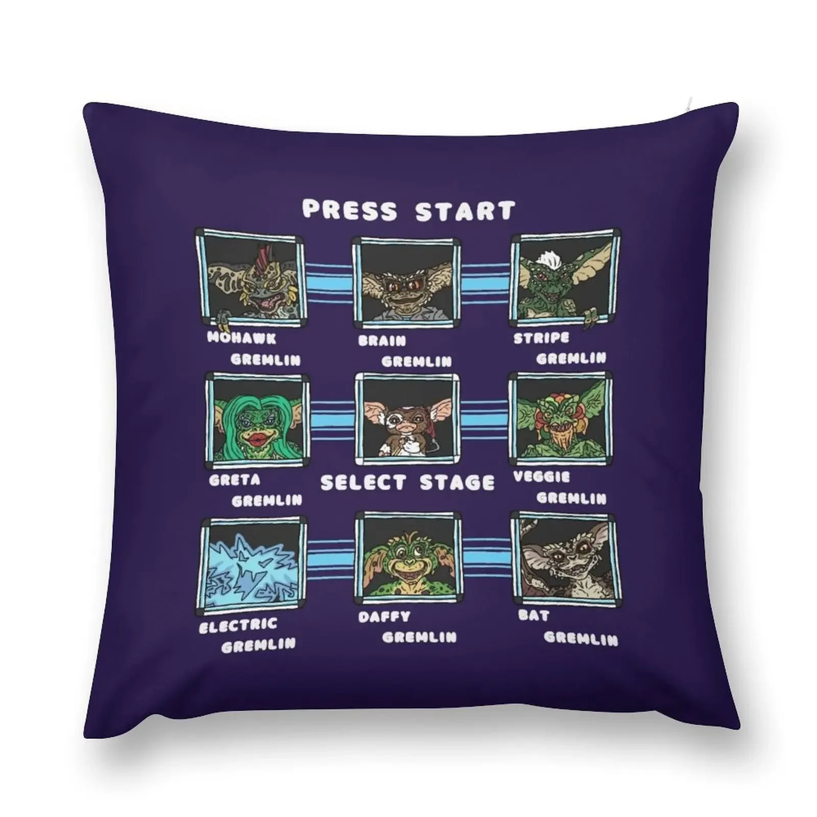 

Gremlins Video Game; Megaman inspired, Gizmo stage select screen Throw Pillow Luxury Cushion Cover pillow