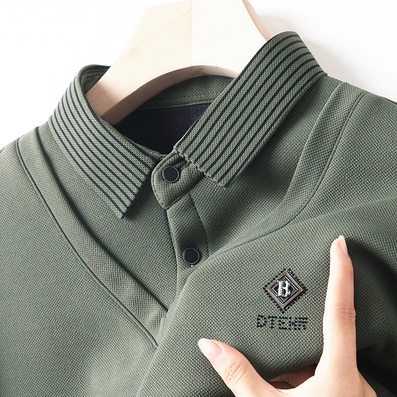 

Усовершенствованный роскошный осенне-зимний однотонный Модный повседневный мужской свитер изысканной вышивкой теплый плотный вязаный имитация двух предметов