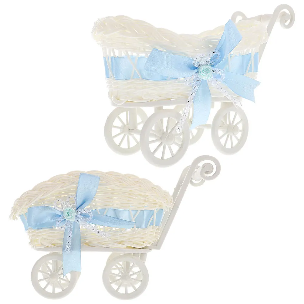 

2Pcs Imitation Rattan Cart Shape Basket Candy Serving Holder for Shower Wedding Party Gift Decoration Storage Organizer