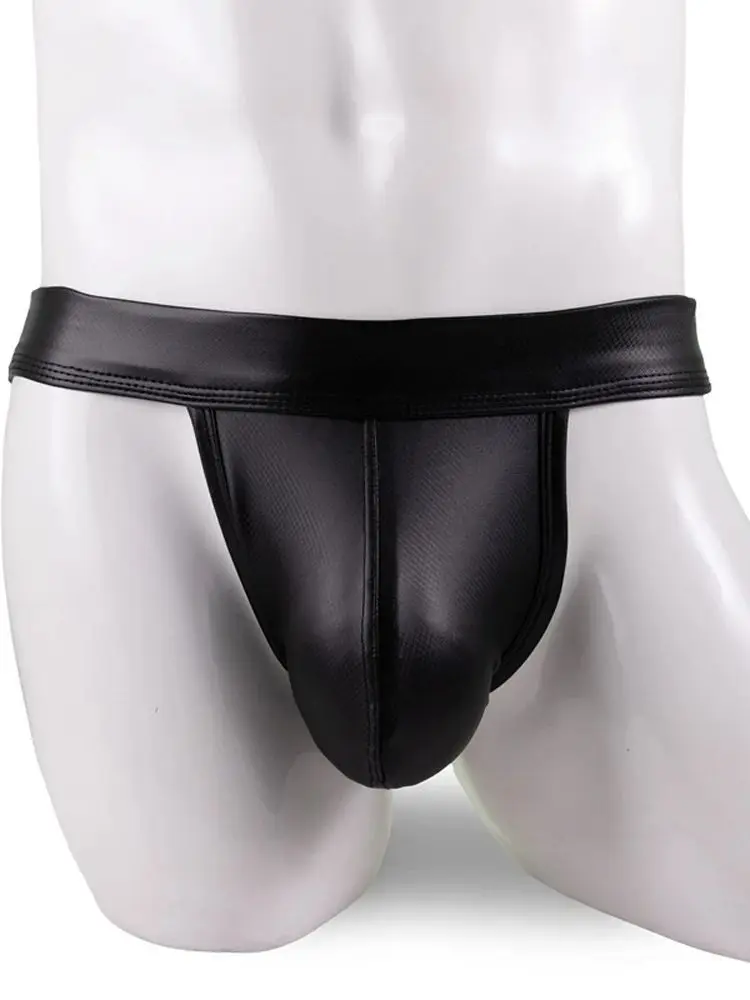 

M-XXL Faux PU Leather Convex Pouch Jockstrap Tanga G String Thong Men Open Crotch Sexy Briefs Ropa Underwear Slip Calzoncillos