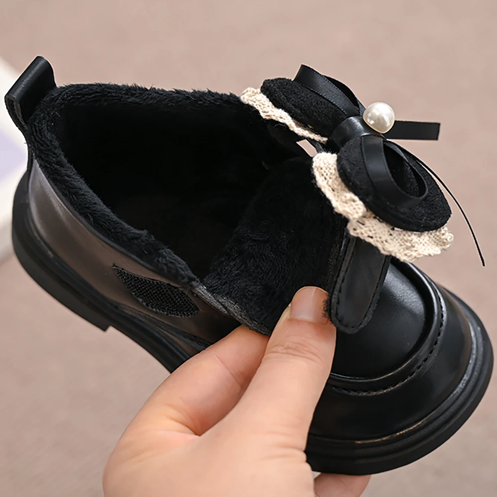 أحذية الشتاء الكورية نمط للأطفال بولي Leather الجلود مقاوم للماء أحذية الثلوج للأطفال كعب منخفض أنيقة سيدة الفتاة أحذية قطنية مبطنة #5