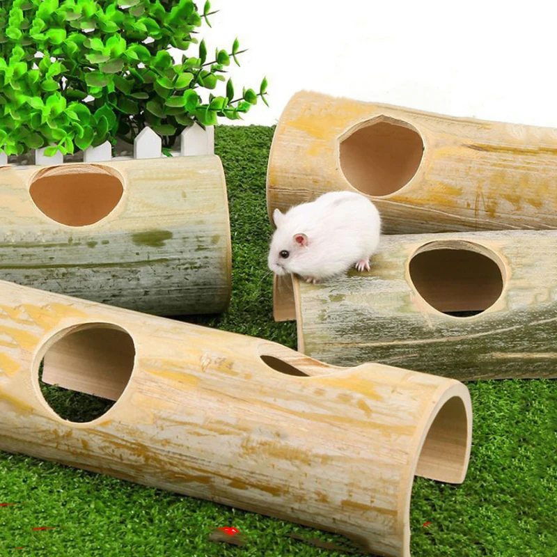 

Small Pet Bamboo Tunnel & Hideout - Cooling Toy for Hamsters Guinea Pigs Golden Bears - Pet Toy Cage Decor & Playhouse