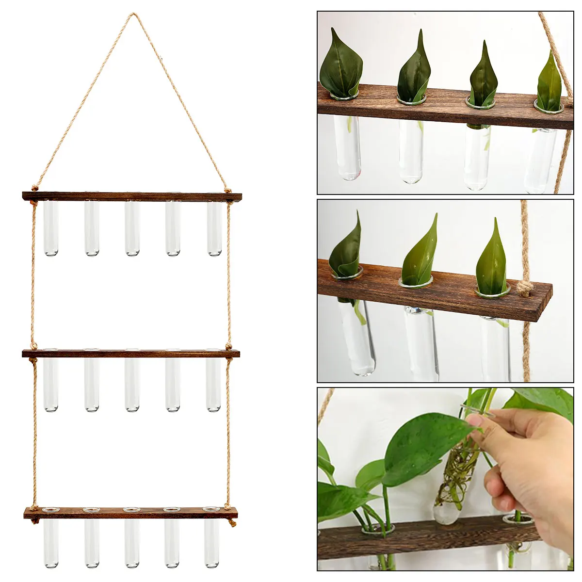 Plant Propagation Tubes, 3 Tiered Wall Hanging Terrarium  Mini Test Tube Flower Vase for Hydroponic Cutting Home Garden Decor