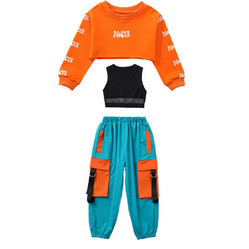 Girls Hip Hop Clothes Kids Crop Top Cargo Pants Street Dance Outfits Children Jazz Joggers Streetwear Costumes 4 6 8 10 12 14Yrs