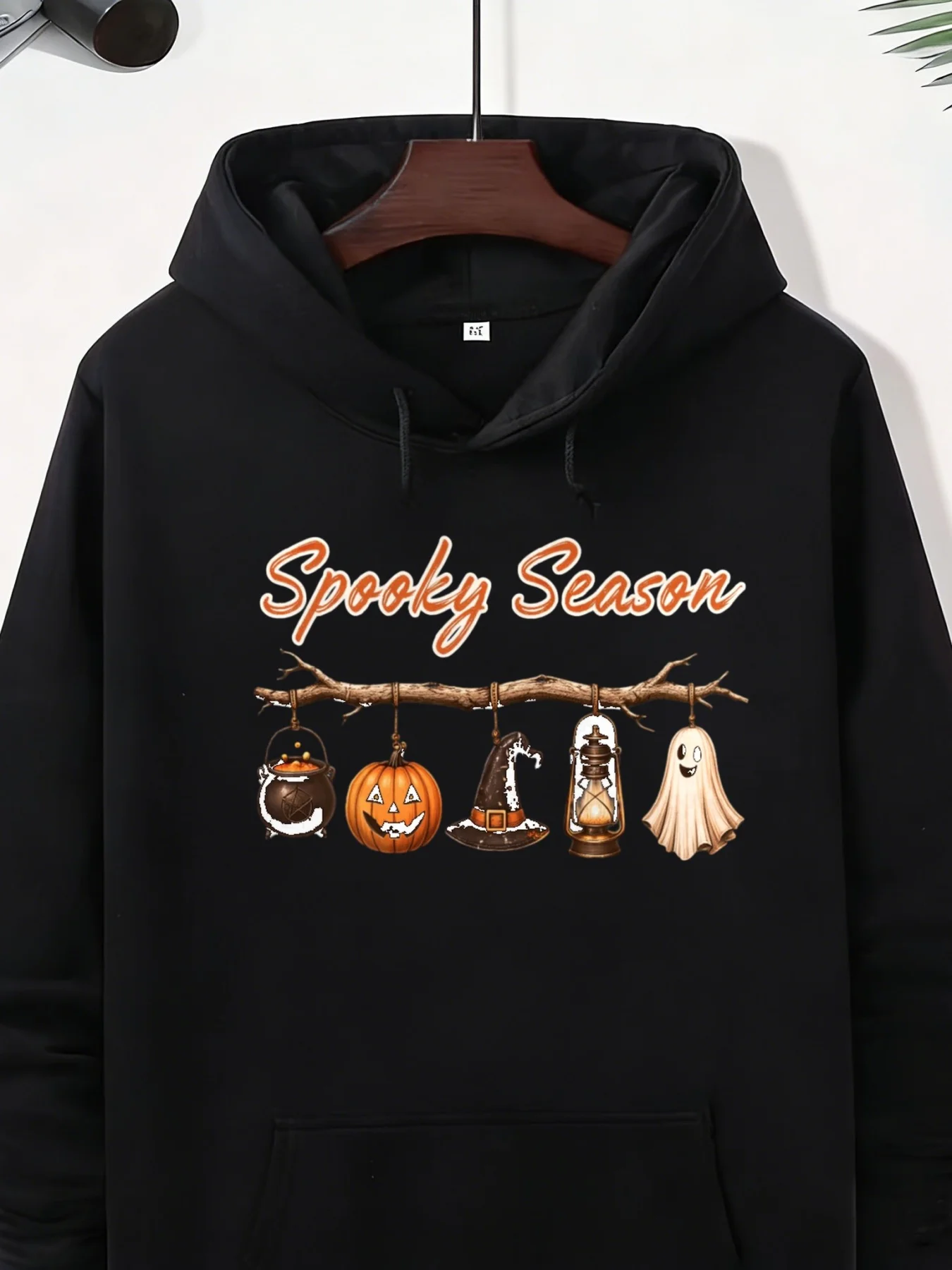 Men's Street Style Hoodie with Halloween Branch Element Print Pattern, Men's Horror Retro Style Casual Hoodie for Halloween Season and Everyday Weekend Wear, Autumn and Winter Casual Daily Wear