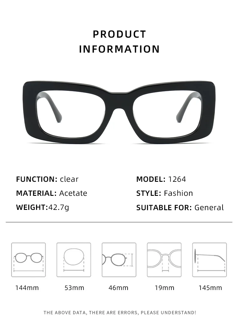 جيميسوس ﻿ نظارات طبية مستطيلة سميكة مخصصة على الطراز الياباني بإطار مربع نابض بالحياة مع نظارات قصر النظر