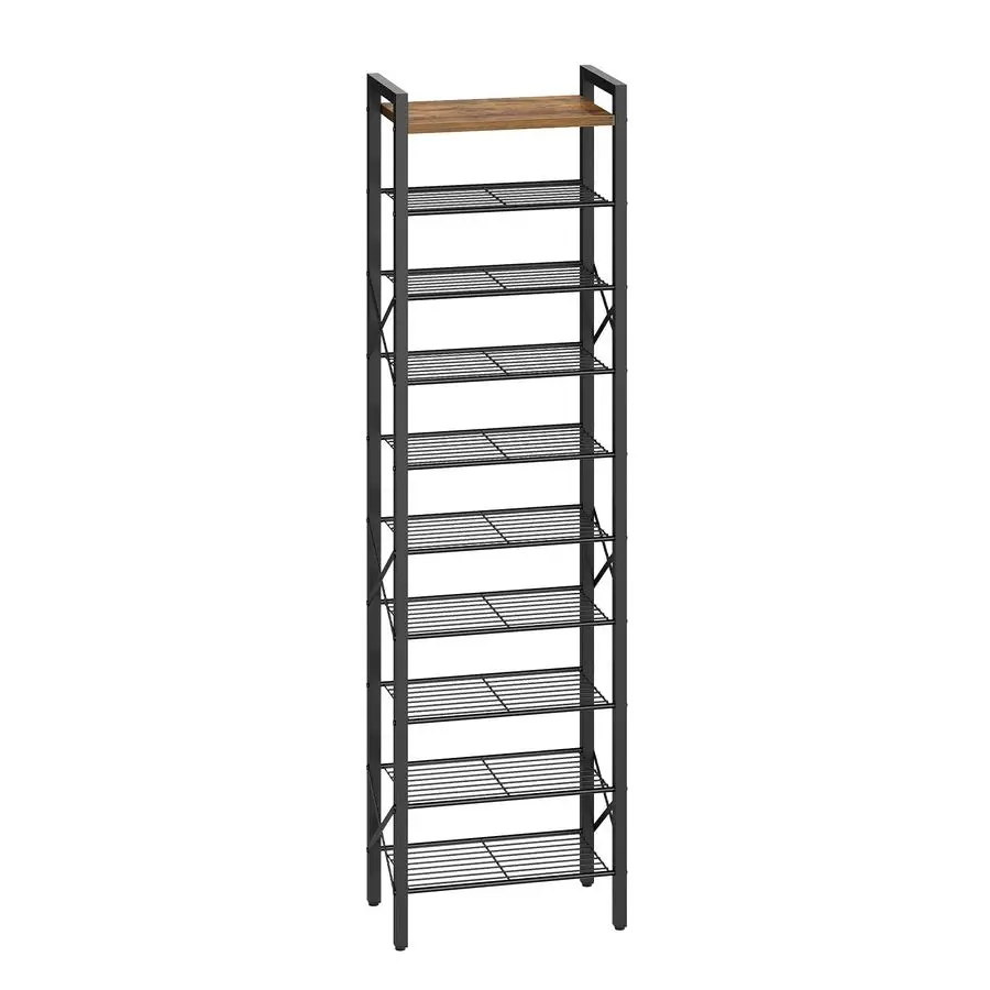 

Narrow Shoe Rack, Tall Shoe Rack for 1020 Pairs, Slim Shoe Storage Organizer with Wooden Top, Space Saving, Metal Frame, for Ent