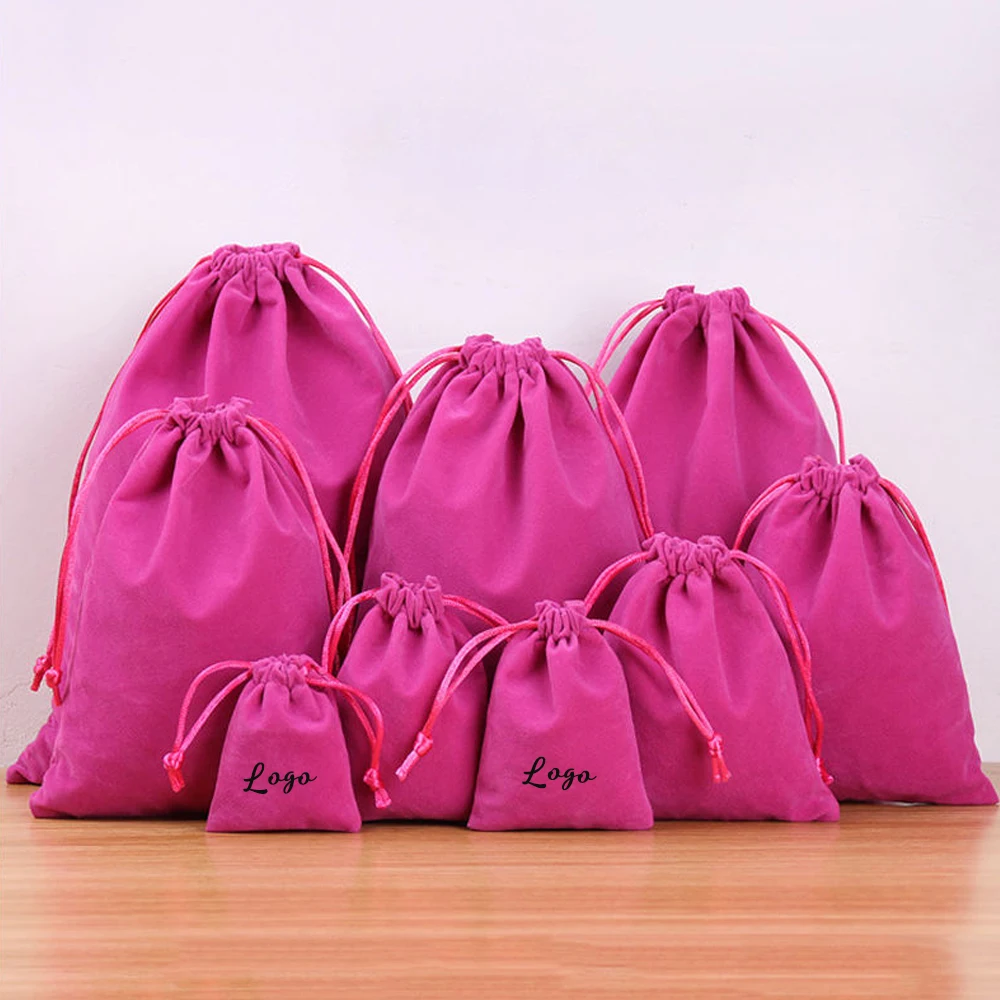 

100pcs Rose Velvet Drawstring Bags Custom Logo 10x15cm Small Jewelry Packaging Pouches Wedding Party Gift Organizer Dust Sack