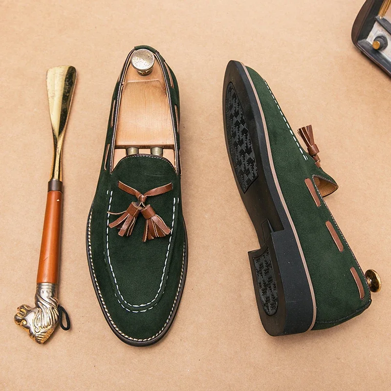Mocassins à pampilles floquées pour hommes, chaussures formelles faites à la main, noir, vert, marron, bleu, taille d\'affaires 38-47