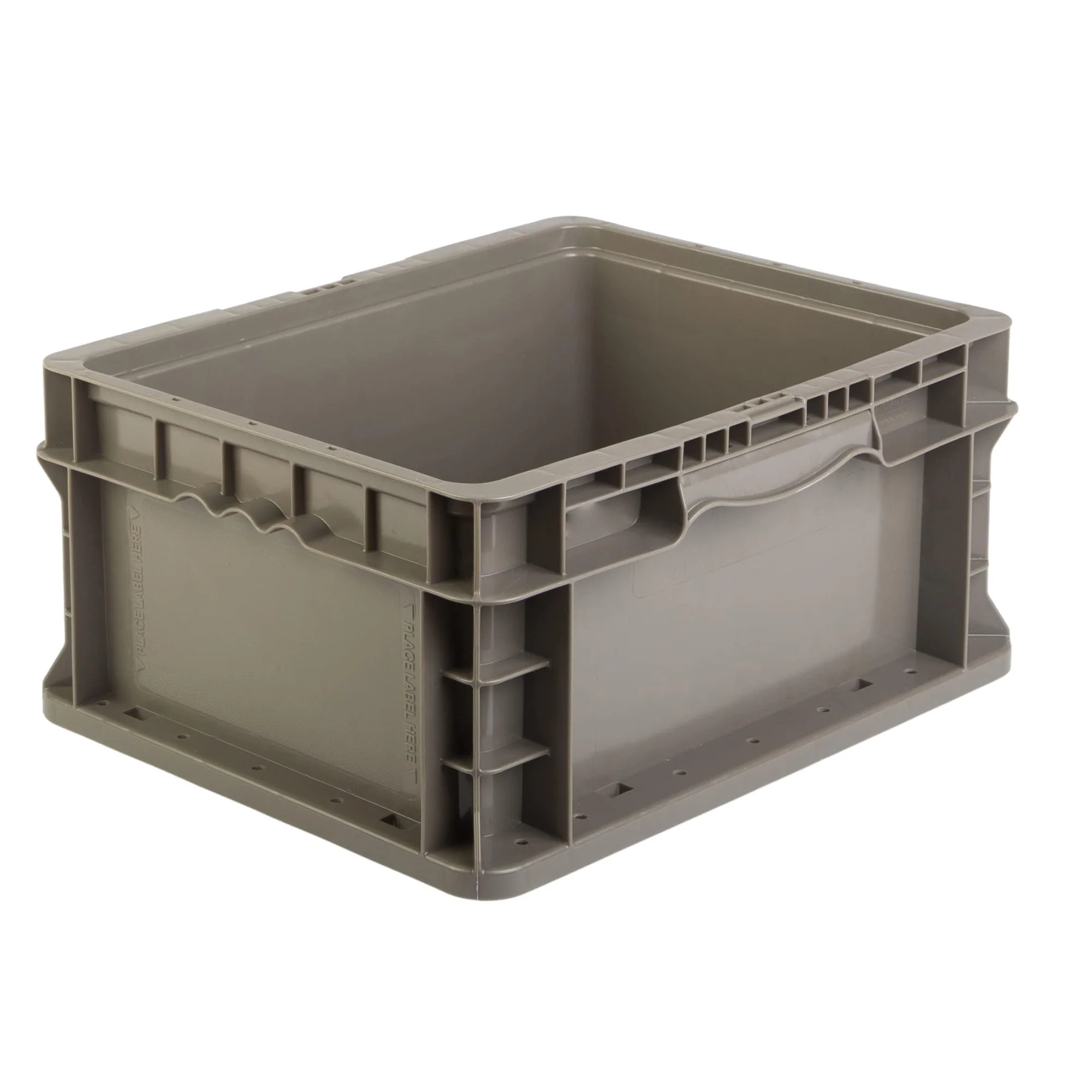 Straight Wall Storage Container Tote, Heavy Duty Plastic Bins with Handles, Stackable Shipping Boxes for Warehouse Organization, Garage, Moving, 12 x 15 x 7.5 Inch, 4 Pack, Gray/Brown