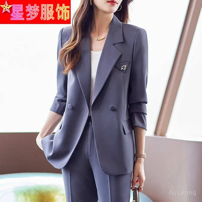 Gray High-Grade Coat Female 2023 Spring and Summer Small Tailored Suit Formal Clothes Casual Business Attire Interview Fashion S