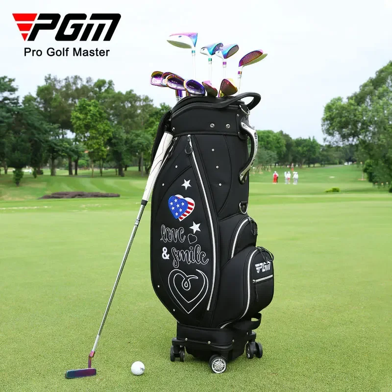 PGM Golf Bag Waterproof Nylon Four Wheel Standard Bags Women Quiet and Wear-resistant Hold 13 Clubs QB135