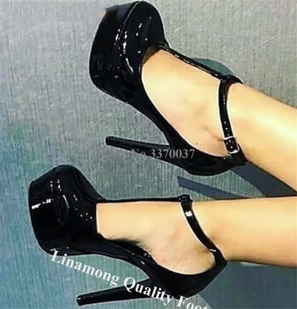 Linamong décolleté con tacco sottile con cinturino a T in pelle verniciata punta tonda rosso nudo nero tacco a spillo con tacco a spillo scarpe con