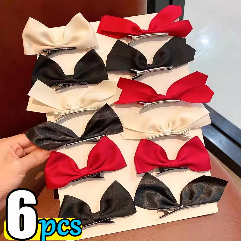 Black White Ribbon Hair Bows Hair Clips Vintage Bowknot Side Hairpin Cute Girls Barrettes Headdress Hair Accessories Women