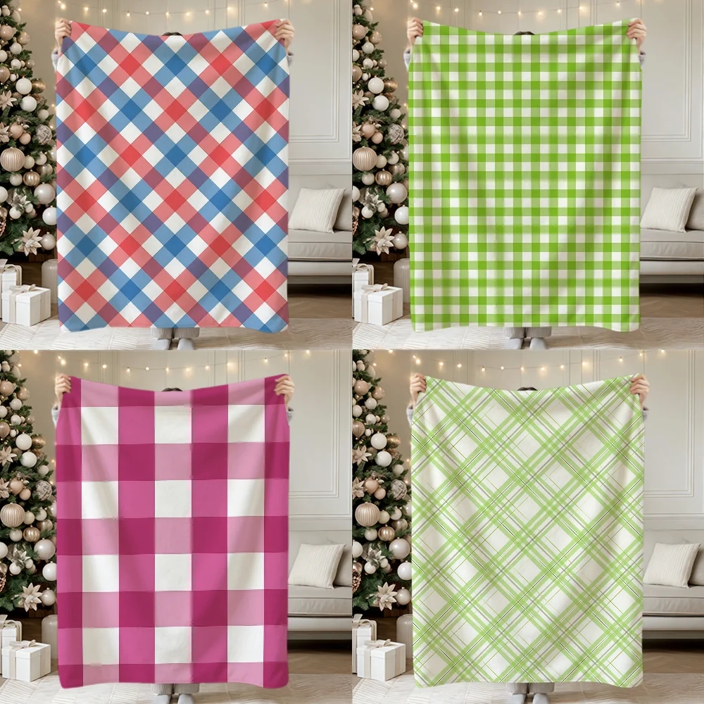 Nordic Style Light Color Checker Stripe Soft Warm Plush Blanket Dorm Sofa Living Room Pet Hogar Bedroom Gift Nap Home Flannel