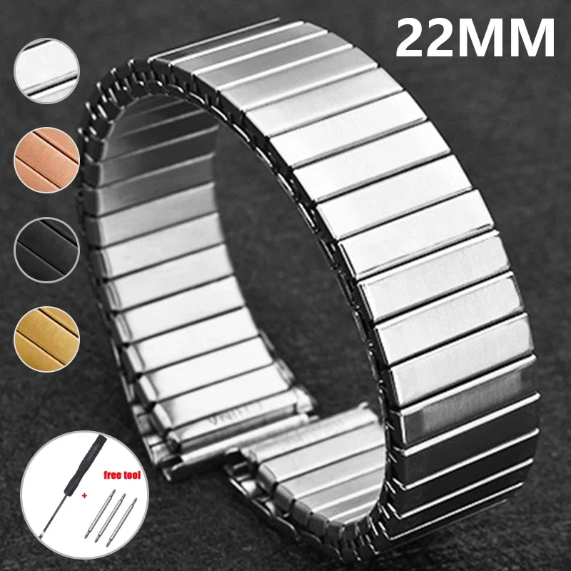 Universal Stainless Steel Watch Strap for Rolex Watchband Elastic Metal Wristband 22mm Bracelet Men Women Watch Accessories