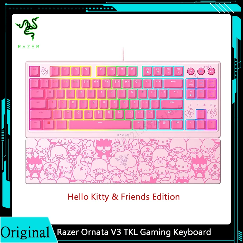 Razer Ornata V3 TKL  Hello Kitty & Friends Edition Gaming Keyboard Low-Profile Keys Mecha-Membrane Switches 8-Zone RGB Lighting