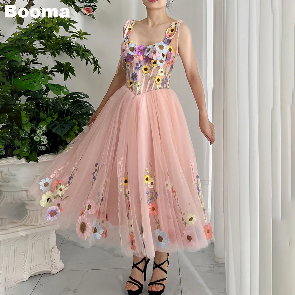 

Booma Pink Floral Prom Dresses 3D Flowers Sleeveless Evening Dresses for Women Ankle-Length Homecoming Birthday Party Gowns