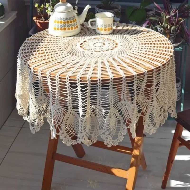 yesHandmade Crochet Table Cloth Vintage Lace Tablecloth Embossed Round Placemat Kitchen Dining Table Cover Mat Pad Home Decorati