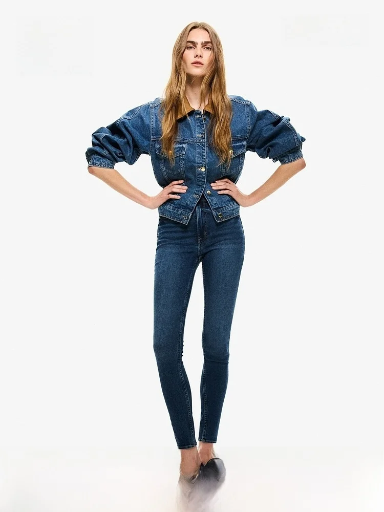 

High Waist Slim Fit Denim Jeans Fashionable Commute Pencil Pants Simple Long Trousers Women's Spring H&M 1207354