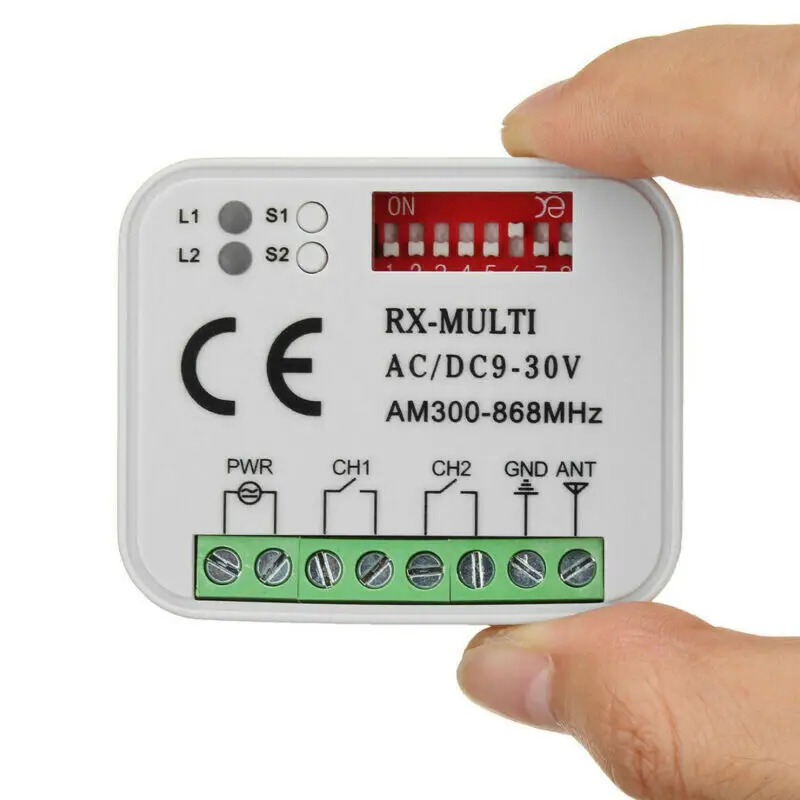 300-900MHZ Garage Door Remote Control Receiver RX MULTI AC/DC 9-30V 2CH Switch Controller 433 868mhz