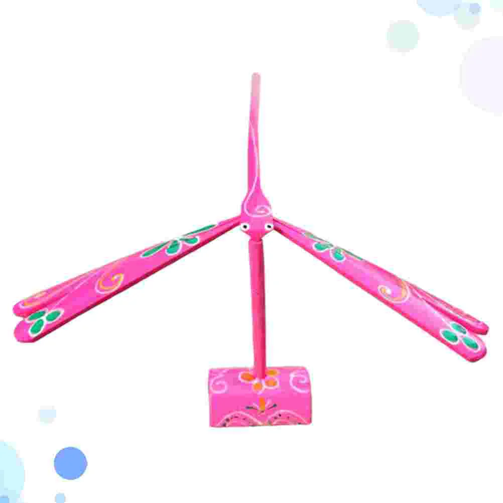 

1PC Kids Balance Toy Bamboo Dragonfly Toy Educational Prop Science Display Model with Holder for Kids Children Pink