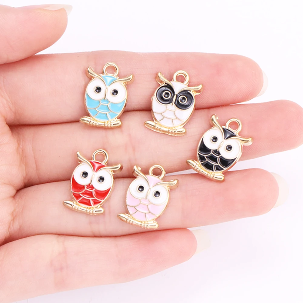 10Pcs Enamel Owl Charm for Jewelry Making Bulk Cute Animal Pendant Earrings Accessories Diy Craft Supplies Metal Materials