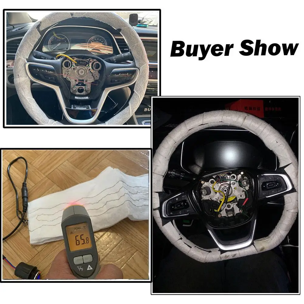 New Car Steering Wheel Heater Kit 6 Gears Plastic Heat Warm Heating Blue Switch Carbon 12V Red Pads Wireharness LED Fiber P O0U1