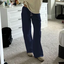 Navy Blue Solid Loose Sweatpants Streetwear Joggers Casual Basic Pink Trousers for Women Aesthetic Y2K Retro Pants