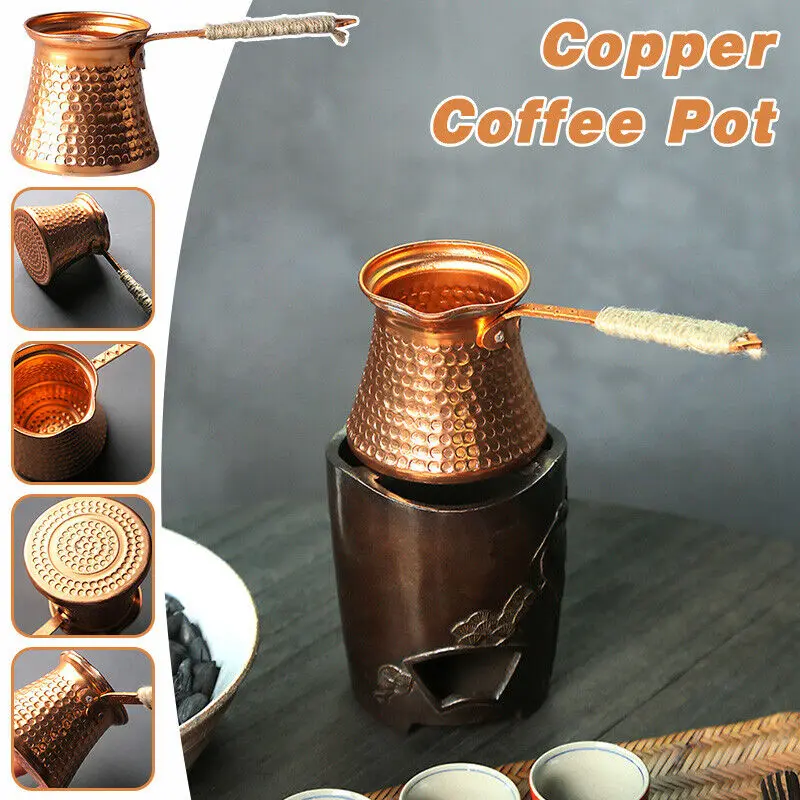 Coffee Pot Antique Copper Turkish Copper Coffee Pot Stove Top Milk Warmer Tea Container Brass Handle Coffee Accessories New