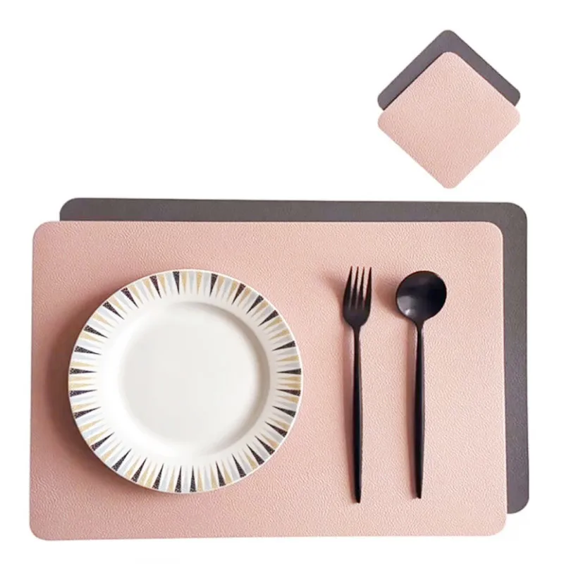 1/4/6 Sets quadratische Tischsets und Untersetzer, rosa, grau, doppellagige Geschenktisch-Esszimmer-Tischmatte, ölbeständige, rutschfeste Tischsets