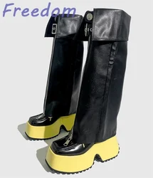 Yellow Thick Bottom Personalized Fashion Pantyhose Boots Oversized High Heels Heeled Higher Skinny Biker Boots