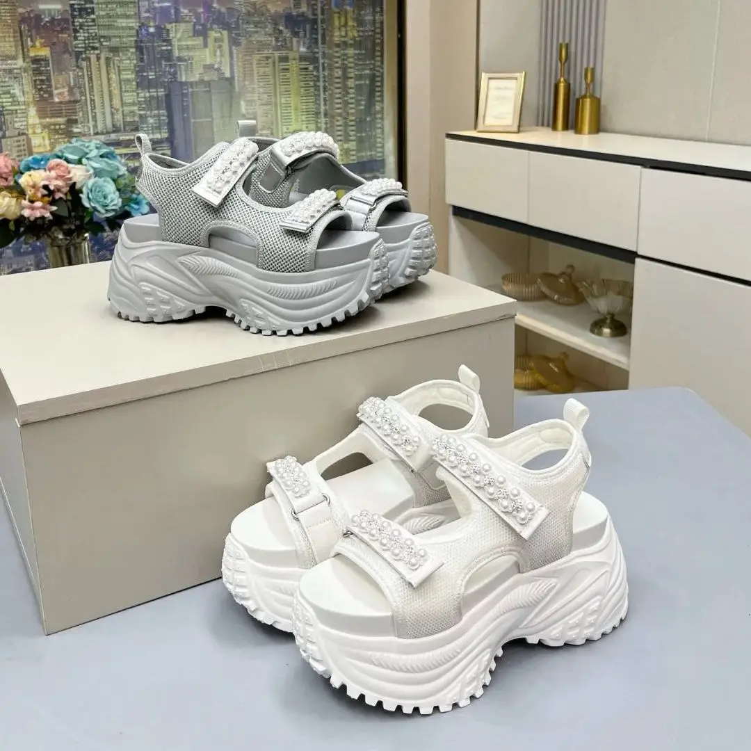

Summer Pearl Decor Sandals Luxury Designer Brand Women Outdoor Shoes High Heels Platform Slides Fashion Lady Trendy Casual 2025