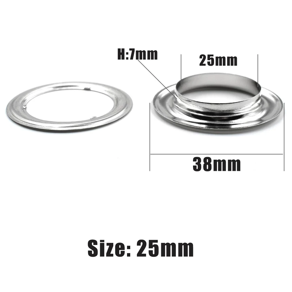 

(100 Sets)25 MM Metal Eyelets Tent Rope Hole Clothing & Accessories Buttons Ring Rivet Snaps Shed Cloth Vent Buckle