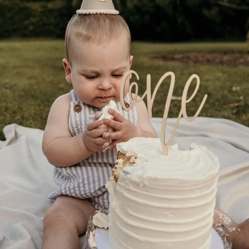 Neuer hölzerner Geburtstags-Happy-Cake-Topper, lasergeschnittene Nummer, ein Kinder-Party-Kuchenaufsatz für Babyparty, jährige Dessert-Dekoration