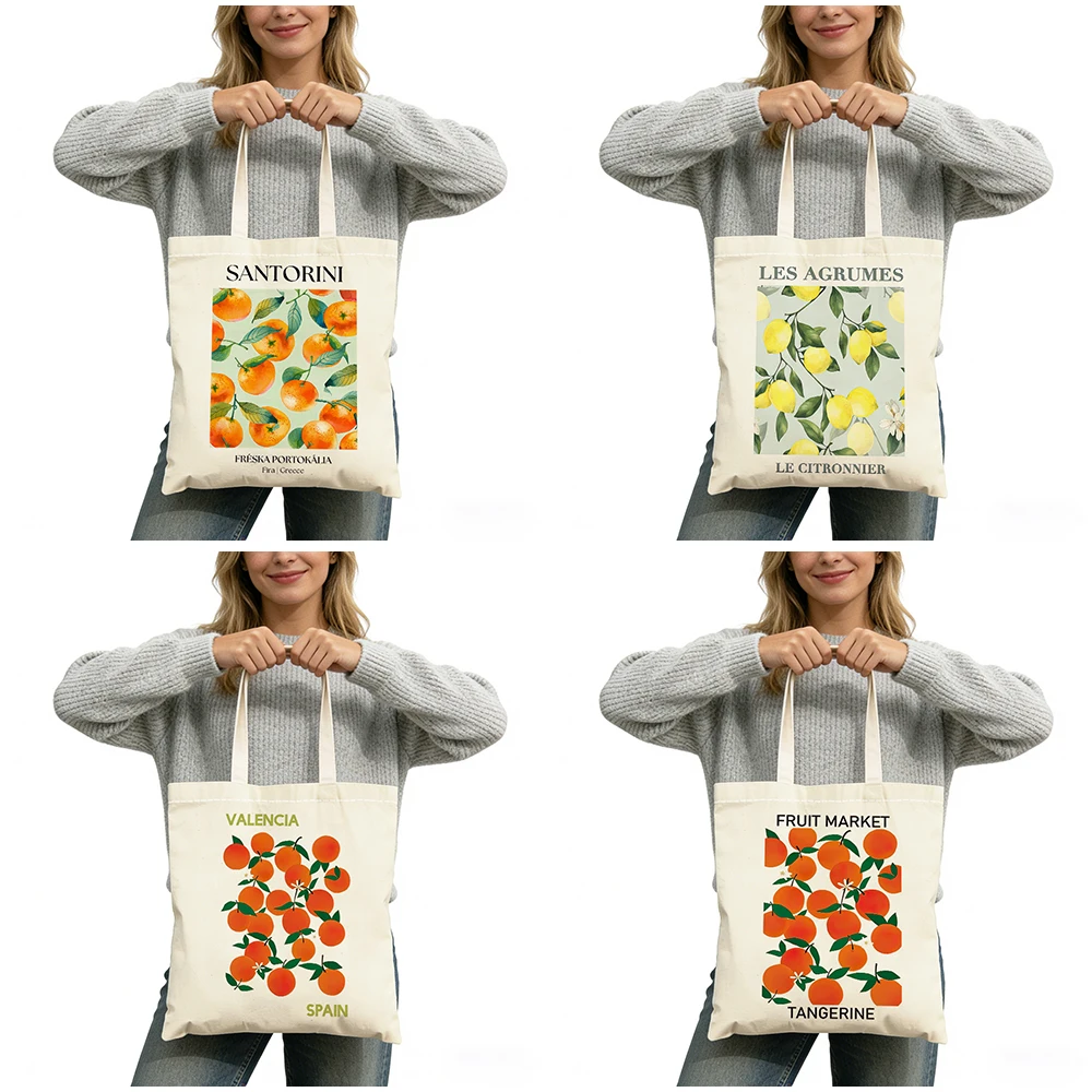 Watercolor Fruit Pattern Tote Bag Customizable Polyester Shopping Bag 40x45cm Double Sided Print Reusable Everyday Carryall Gift
