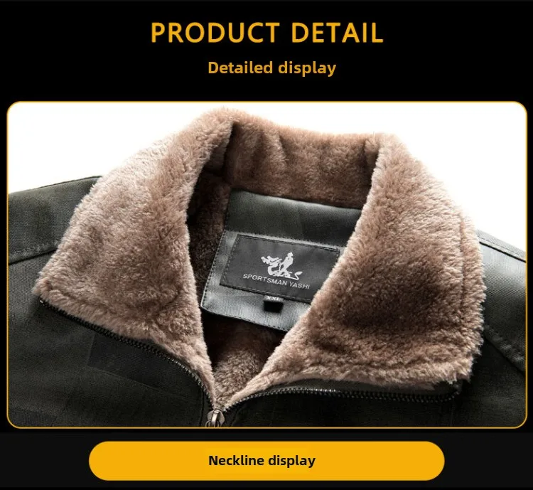 Men's Plush Leather Clothing Autumn Winter New Solid Color Check Print Casual Business Roll-Neck Fur Collar Coat Men Warm Jacket