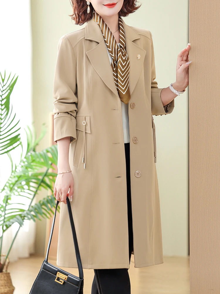 

Женская модная куртка средней длины Ele для весны и осени, одежда для мам в корейском стиле, с воротником, на одной пуговице