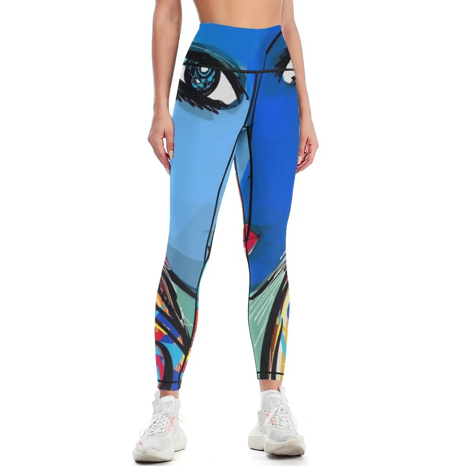 

La Boheme Pop Art Blue Girl Art Leggings Legging sport workout shorts Womens Leggings