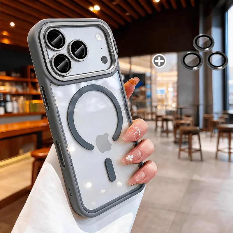 Luxuriöse Linsen-Metallhalterung Transparente Magnetische Hülle für iPhone 18 17 16 15 14 13 Pro Max für Magsafe Stoßfeste Klare Rückabdeckung – Detail 14