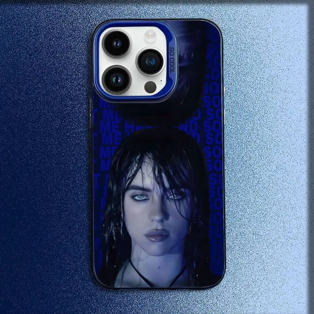 B-Billie B-BLUE Eilish المغني جراب هاتف آيفون 17,16,15,14,13,12,11,Pro,Max,Plus,E,SE4,Air,Mini Blue IMD Box