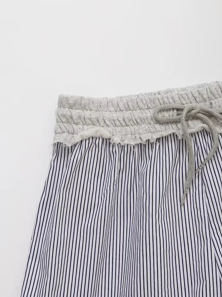 Maxdutti شورت مخطط على الطراز الريفي الفرنسي مع رباط صيفي لشورت حريم برمودا للنساء