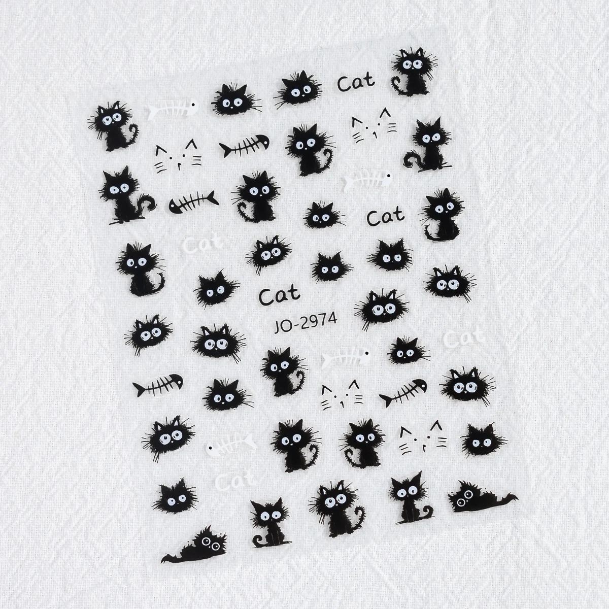 3/6/12 Blatt 3D Geprägte Schwarze Katzen-Nagelaufkleber Niedliche Cartoon-Kätzchenpfoten Fischgrätenmuster Selbstklebende DIY-Nagelsticker – Detail 11