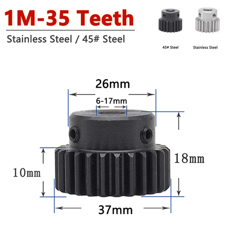 

1pc 35 Teeth 1M Spur Gear 1 Module 35T Stainless / 45# Steel Motor Metal Gears with Step Bore 6 6.35 7 8 10 12 12.7 14 15 - 17mm