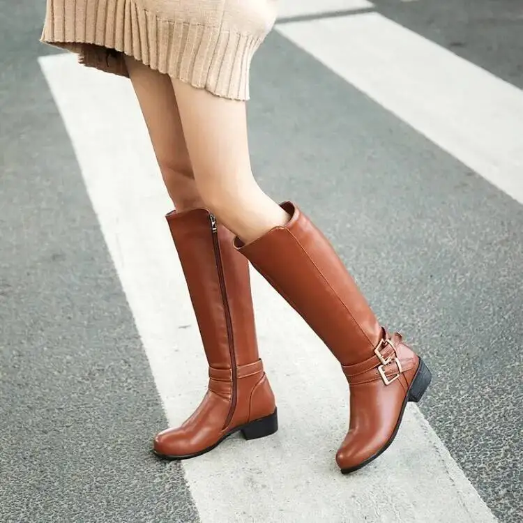 

Brown Women Knee High Boots Low Heels Round Toe Knight Boots Comfortable Boots Shoes