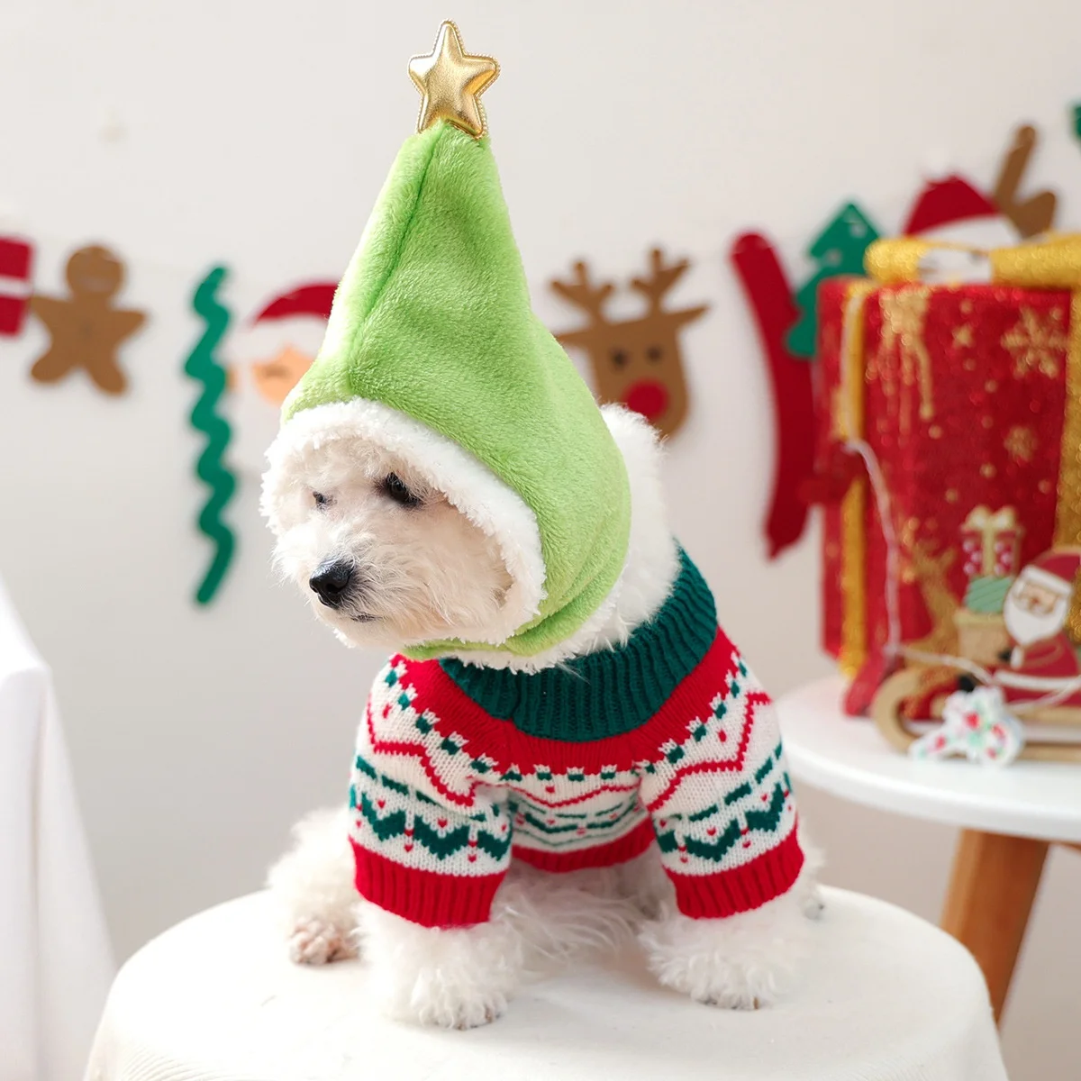 عيد الميلاد احتفالي الخريف والشتاء لطيف صغير إلى متوسط الحجم ملابس الكلاب هريرة موضة عادية الحيوانات الأليفة سترة لعب الأدوار قبعة الحيوانات الأليفة