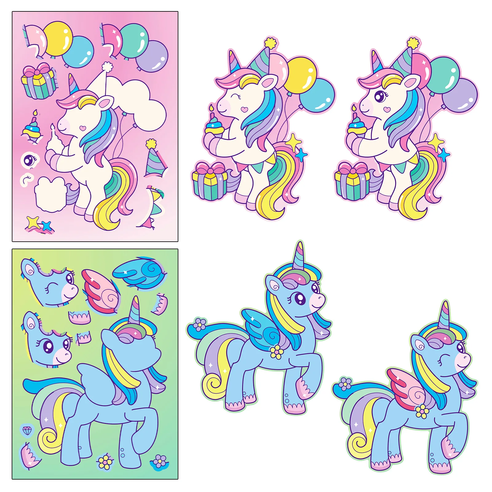 18Sheets Unicorn Sticker DIY Make A Face Stickers Cartoon Kids Gift Flying Unicorn Assembly Stickers Boys Girls Party Gifts